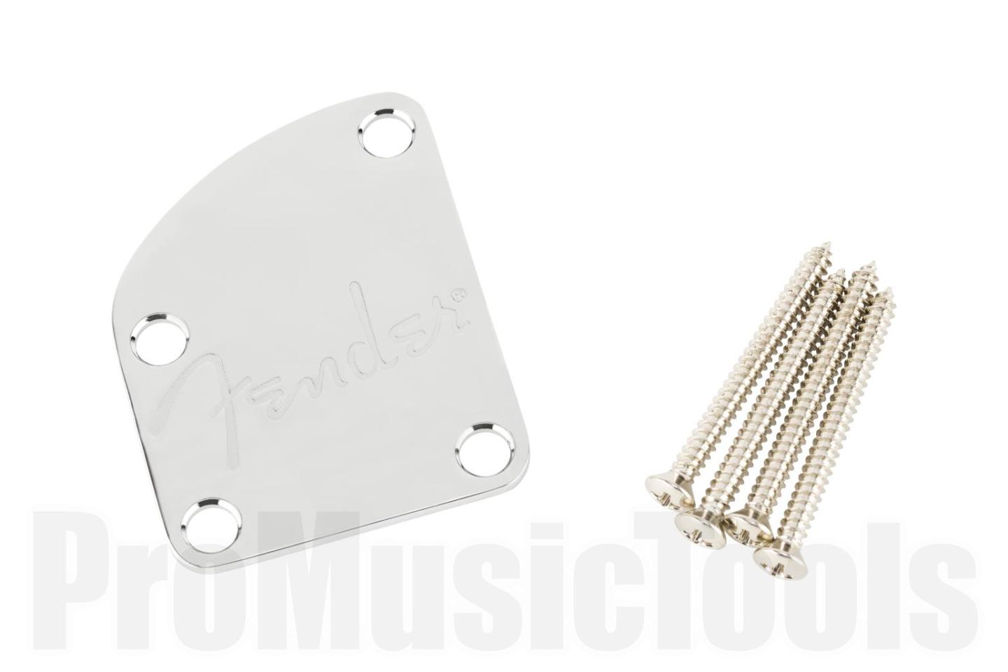 Fender 4-Bolt Deluxe Series Contoured Neck Plate w/Logo - (Chrome)
